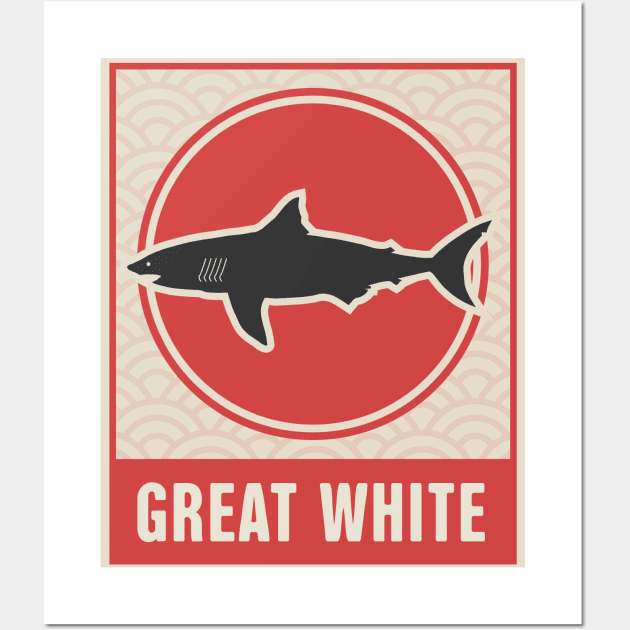 Retro Japanese Style Great White Poster Wall Art by MeatMan